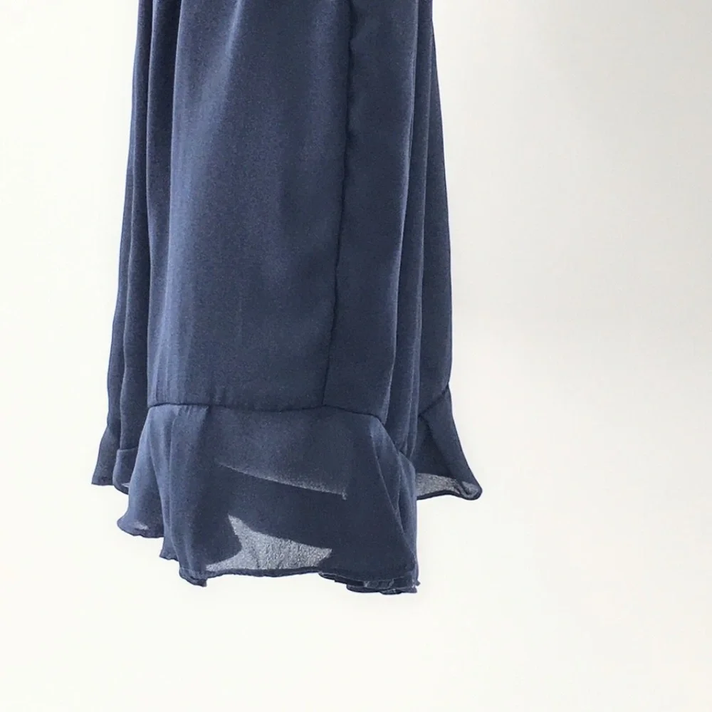 Everly Womens Romper Flutter Sleeves Elastic Waist Summer Tie Feminine Navy Sz - Picture 7 of 15